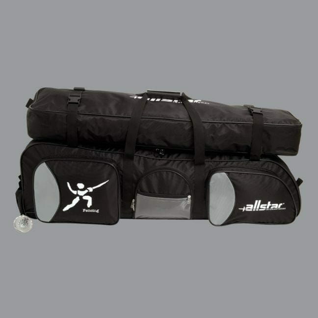 Allstar RB-3 roll bag, black on it's side with a top bag attached